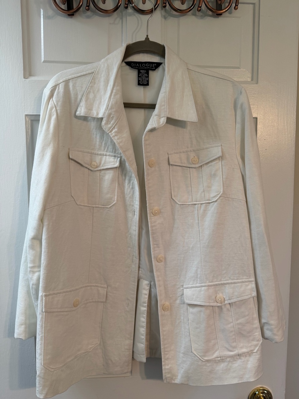 Dialogue White Linen Cotton Blend Utility Jacket Oversized Size Small NWOT